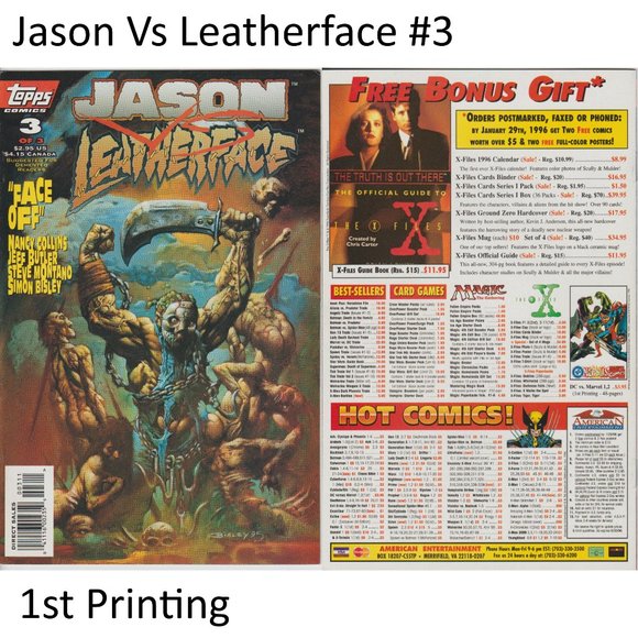 Jason vs. Leatherface #3 1996 Topps Comics Simon Bisley Cover Rare Nancy Collins - Picture 1 of 5